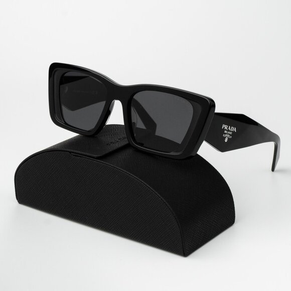 Prada Men Sunglasses Black Grey Cat Eye PR08YSF 1AB5S0 BRAND NEW - Picture 1 of 12